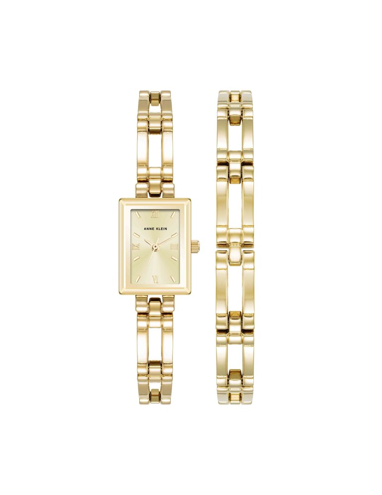 שעון נשים + צמיד אנה קליין ANNE KLEIN Iconic Rectangular Case Bangle Watch 10/4898GPST