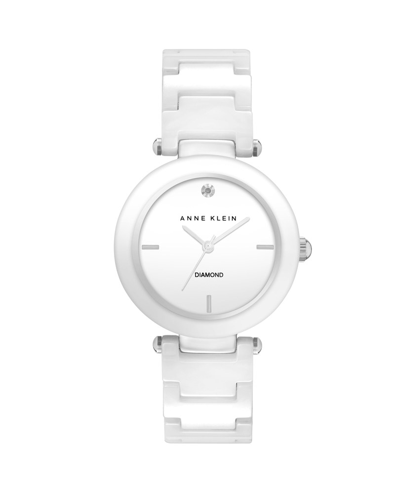 שעון נשים אנה קליין ANNE KLEIN Diamond Accented Ceramic Bracelet Watch AK/1019WTWT