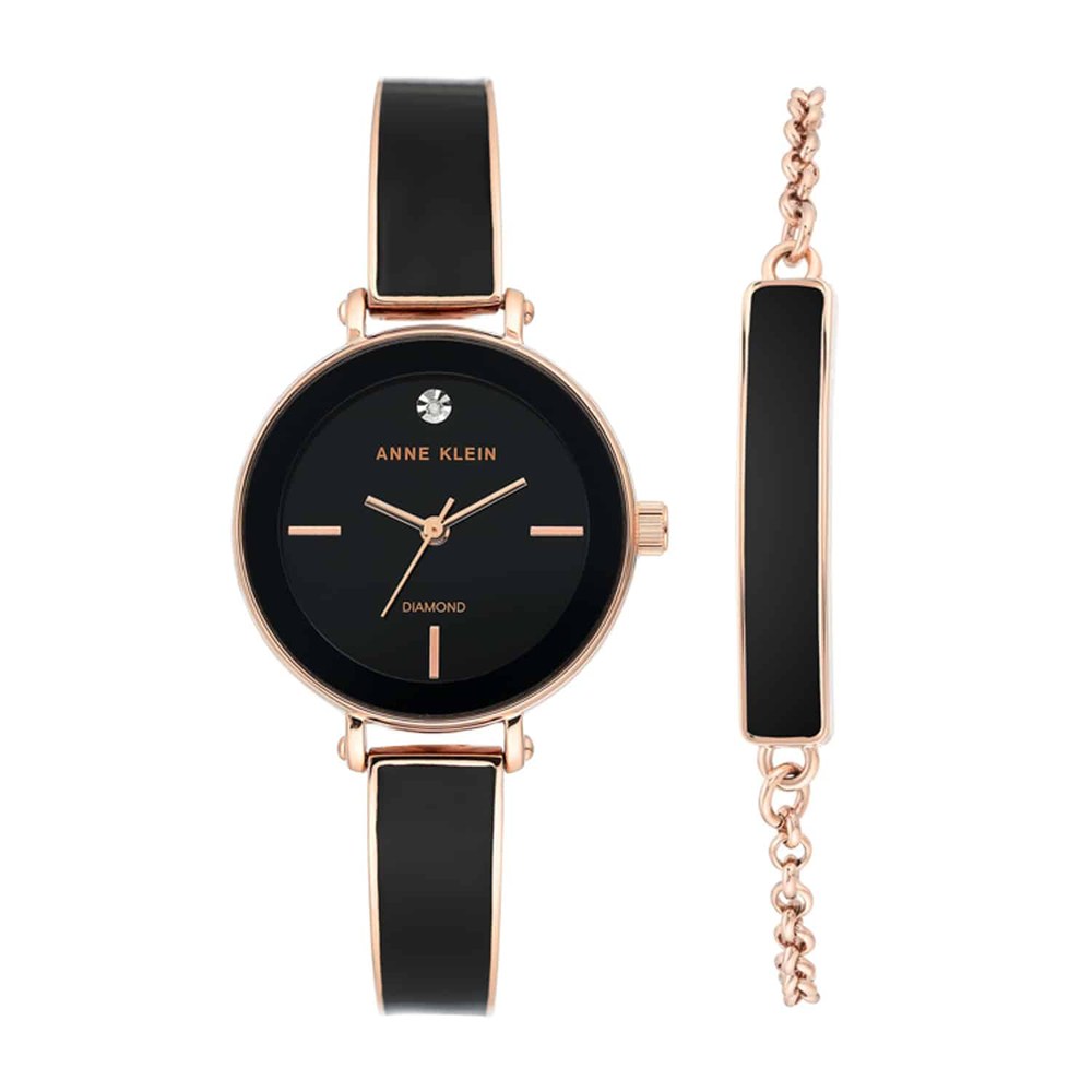 שעון נשים + צמיד אנה קליין ANNE KLEIN AK/3620BKST – לוח שחור