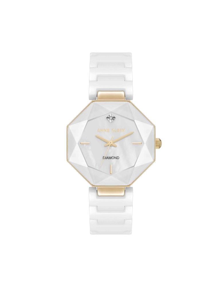 שעון נשים אנה קליין ANNE KLEIN Octagonal Ceramic Diamond Dial Bracelet Watch AK/5064GPWT
