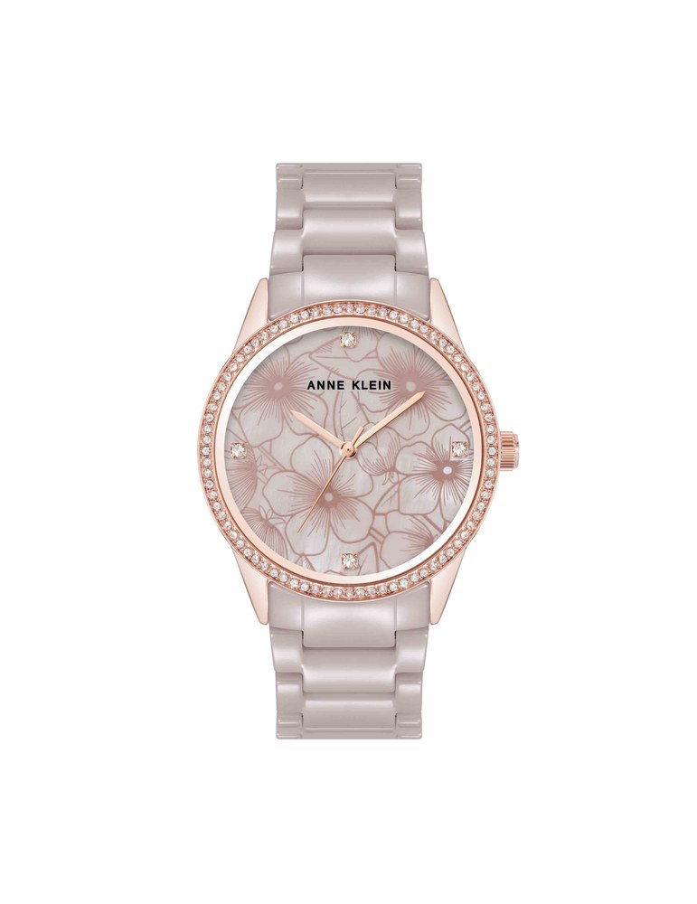שעון נשים אנה קליין ANNE KLEIN Ceramic Bracelet Floral Dial Watch AK/5172RGTP