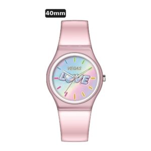 שעון ילדים ווגס Vegas 991600-85 – ורוד, לוח LOVE עם שנתות, 40mm