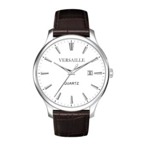 שעון גברים ורסאי Versaille 992612-3 – כסוף רצועת עור שחורה לוח לבן