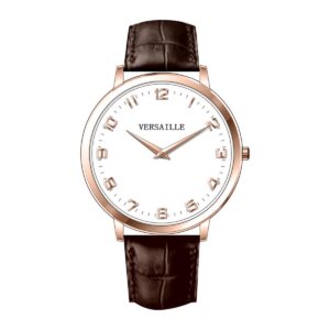 שעון גברים ורסאי Versaille 992628-3 – זהב אדום לוח כסוף מספרים, רצועת עור