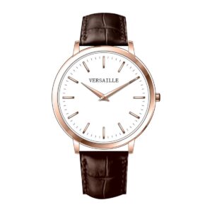 שעון גברים ורסאי Versaille 992628-4 – זהב אדום לוח כסוף אינדקסים, רצועת עור
