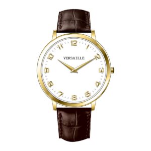שעון גברים ורסאי Versaille 992628-5 – זהב לוח כסוף מספרים, רצועת עור