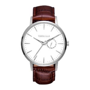 שעון גברים ורסאי Versaille 992634-1 – כסוף רצועת עור חומה לוח כסוף, תאריך מחוג קטן