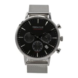 שעון גברים ורסאי Versaille 992730-3 – כרונו כסוף פלדה לוח שחור, מחוגים כסופים