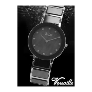 שעון נשים ורסאי Versaille 994112-5 – קרמי שחור עם פלאדה, 12 אבנים, זכוכית ספיר